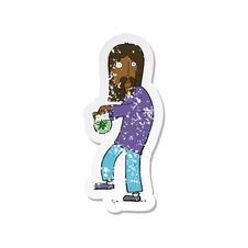 Free Retro Distressed Sticker Of A Cartoon Hippie Man With Bag Of Weed Stock Photo - 256998020