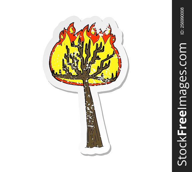 retro distressed sticker of a cartoon burning tree