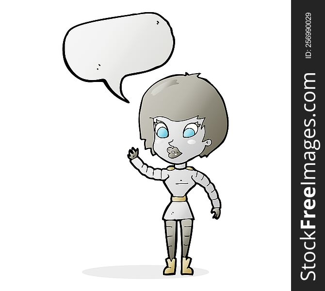 Cartoon Robot Woman Waving With Speech Bubble