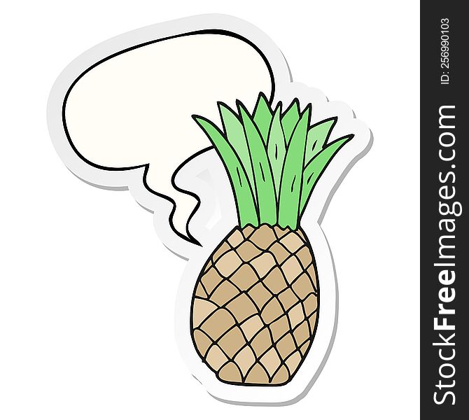 cartoon pineapple with speech bubble sticker. cartoon pineapple with speech bubble sticker