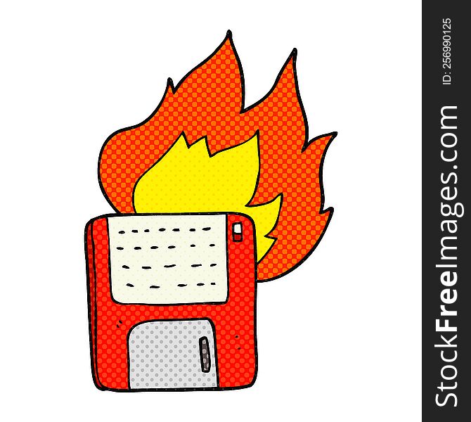 Comic Book Style Cartoon Old Computer Disk Burning