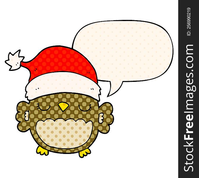cute christmas owl with speech bubble in comic book style