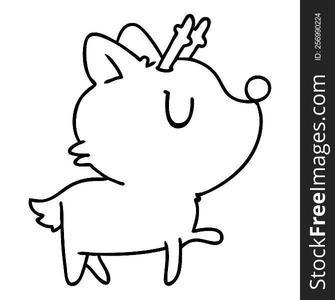 line drawing illustration of  kawaii cute deer. line drawing illustration of  kawaii cute deer