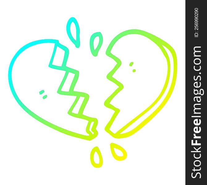 cold gradient line drawing of a cartoon broken heart