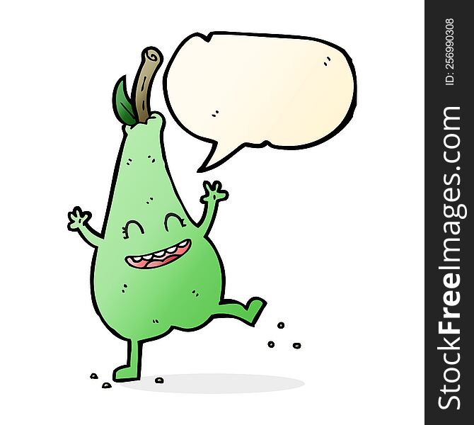 Cartoon Happy Dancing Pear With Speech Bubble