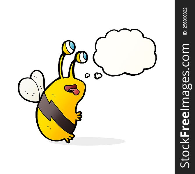 cartoon funny bee with thought bubble