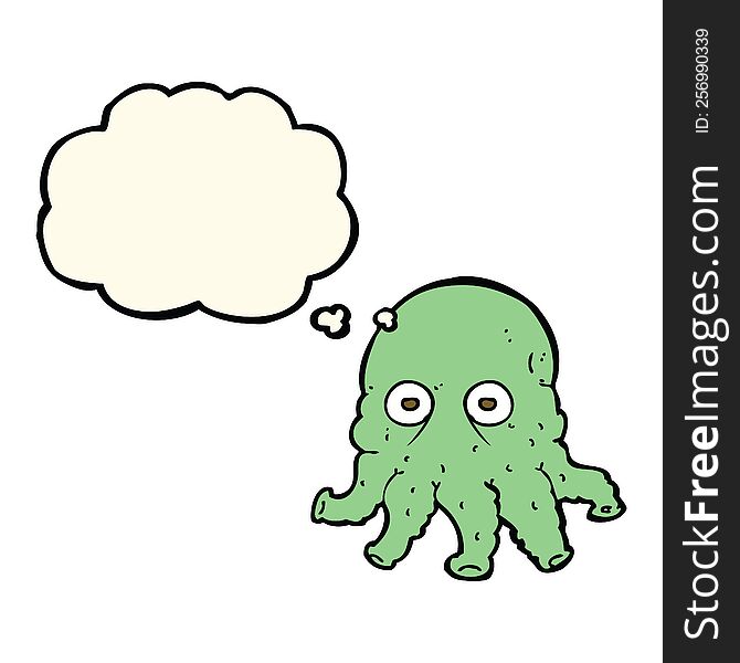 cartoon alien squid face with thought bubble