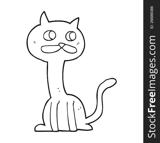 freehand drawn black and white cartoon cat