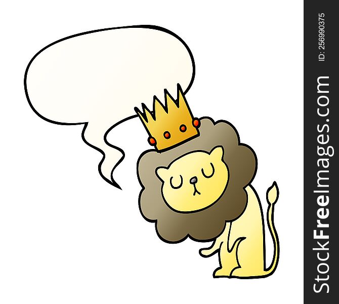 Cartoon Lion And Crown And Speech Bubble In Smooth Gradient Style