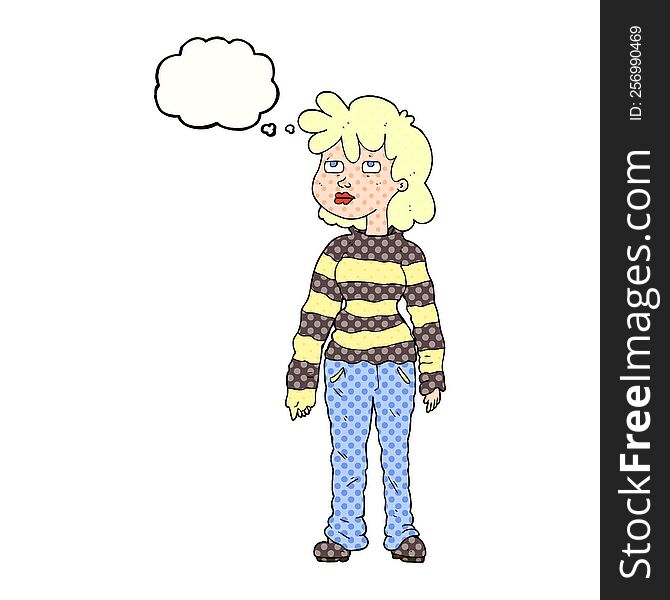 Thought Bubble Cartoon Woman In Casual Clothes