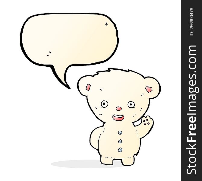 Cartoon Waving Polar Bear Cub With Speech Bubble