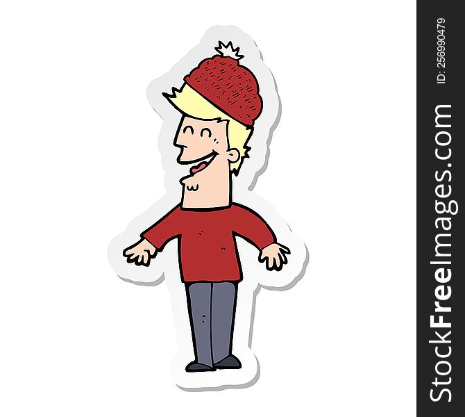 sticker of a cartoon man wearing winter hat