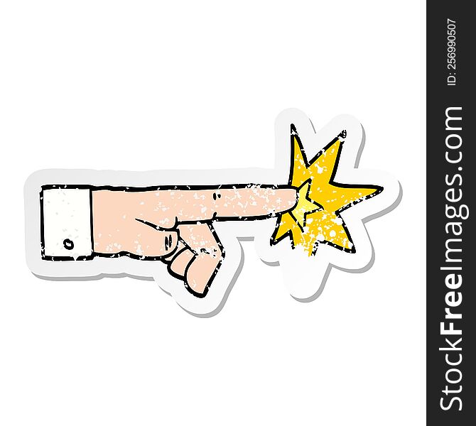 distressed sticker of a cartoon pointing hand