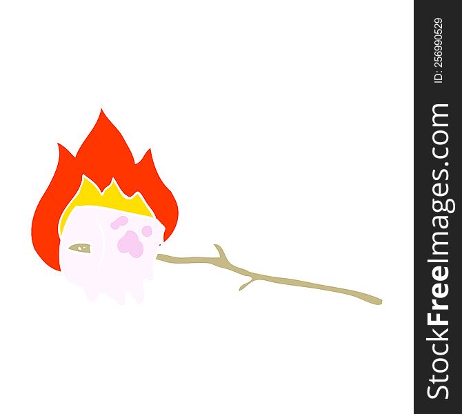 flat color illustration of burning marshmallow. flat color illustration of burning marshmallow