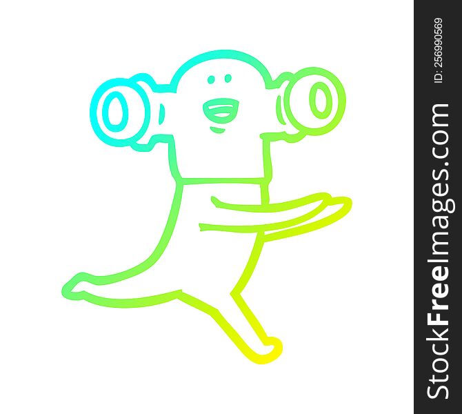 Cold Gradient Line Drawing Friendly Cartoon Alien Running