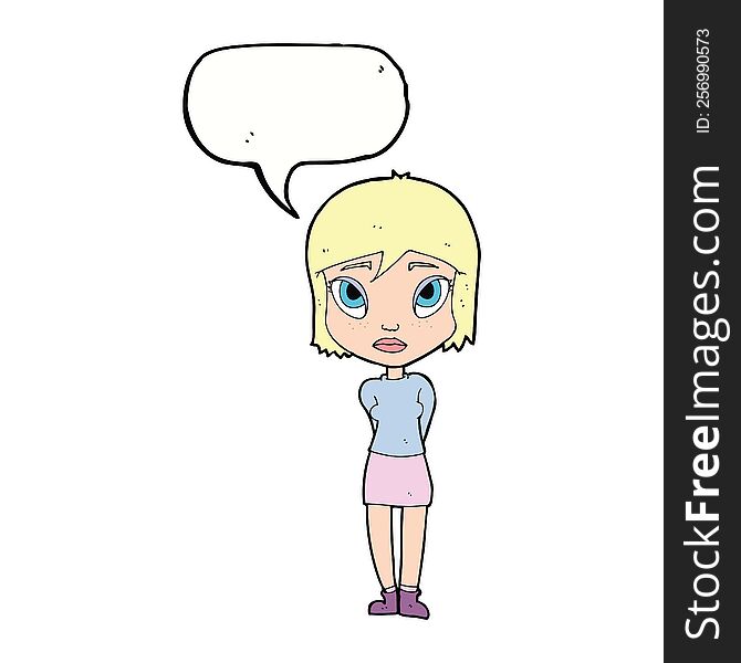 Cartoon Shy Girl With Speech Bubble