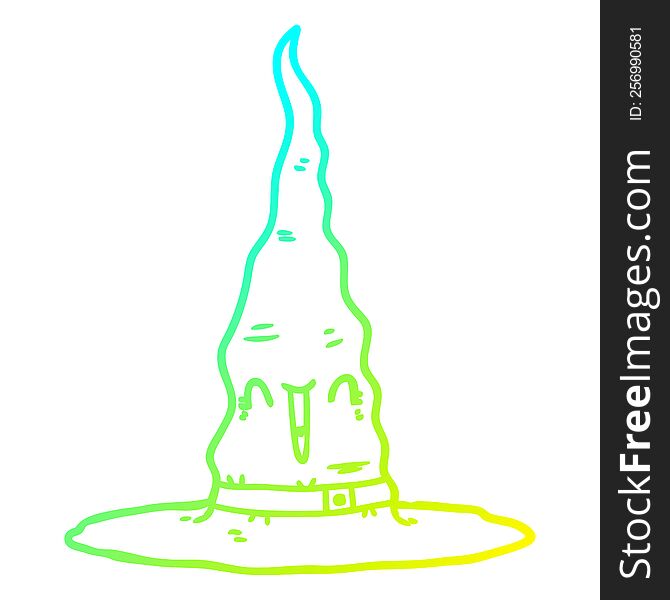 cold gradient line drawing of a cartoon witchs hat