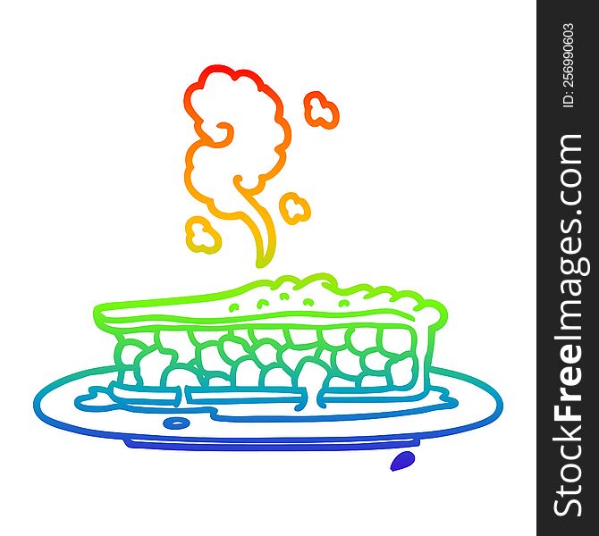 rainbow gradient line drawing of a cartoon blueberry pie