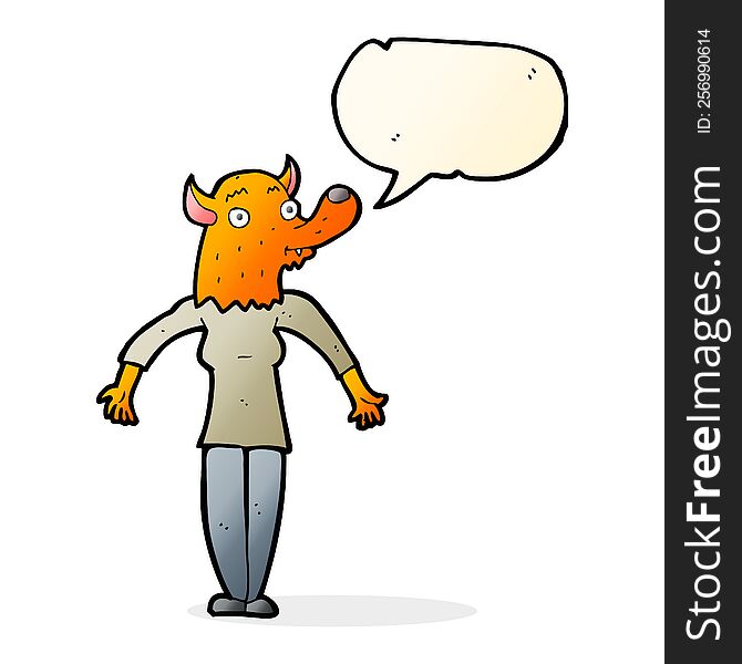 Cartoon Fox Woman With Speech Bubble