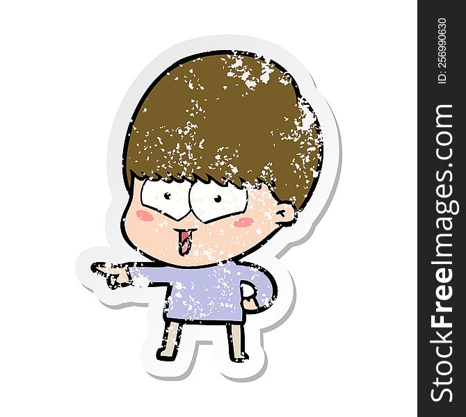 Distressed Sticker Of A Cartoon Happy Boy