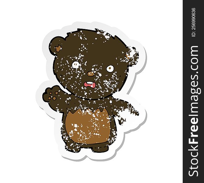Retro Distressed Sticker Of A Cartoon Worried Black Bear