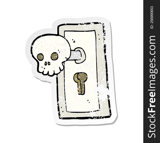 retro distressed sticker of a cartoon spooky door knob