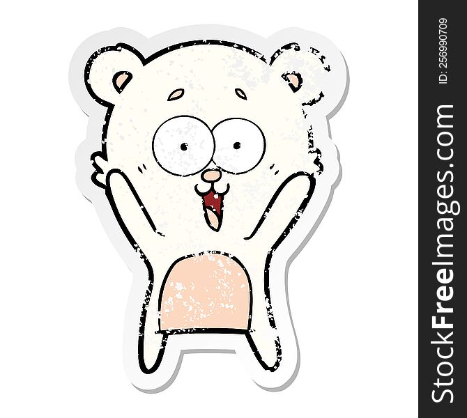 Distressed Sticker Of A Laughing Teddy  Bear Cartoon