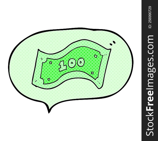 freehand drawn comic book speech bubble cartoon 100 dollar bill