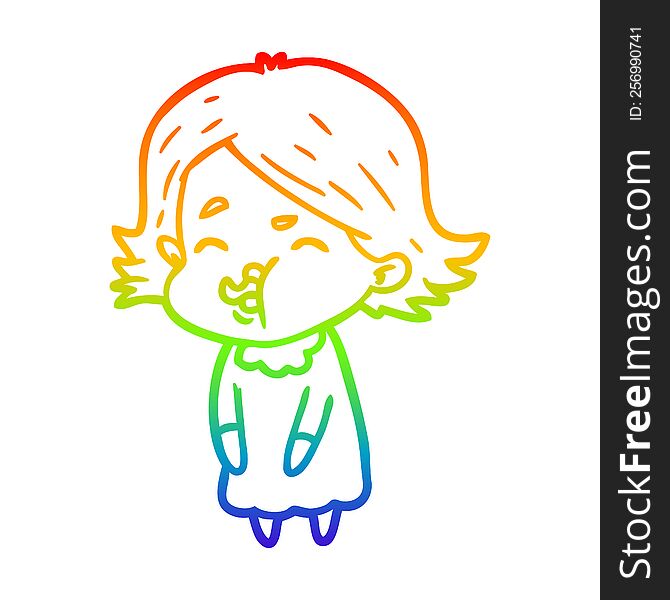 rainbow gradient line drawing of a cartoon girl pulling face