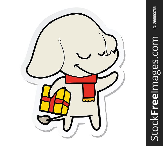 Sticker Of A Cartoon Christmas Elephant