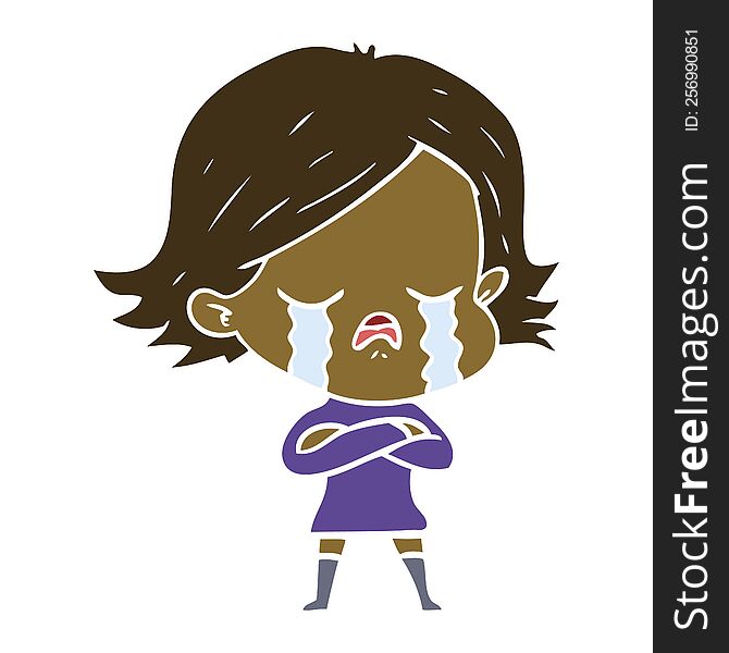 Flat Color Style Cartoon Girl Crying