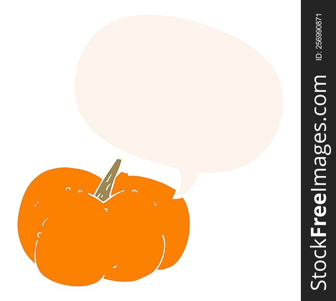 cartoon pumpkin squash and speech bubble in retro style