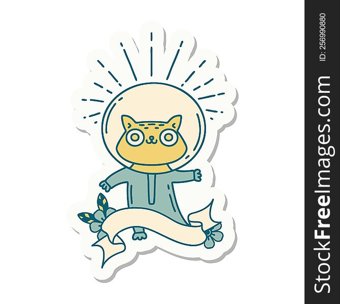 sticker of a tattoo style cat in astronaut suit