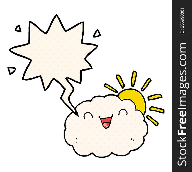 Happy Cartoon Cloud And Speech Bubble In Comic Book Style