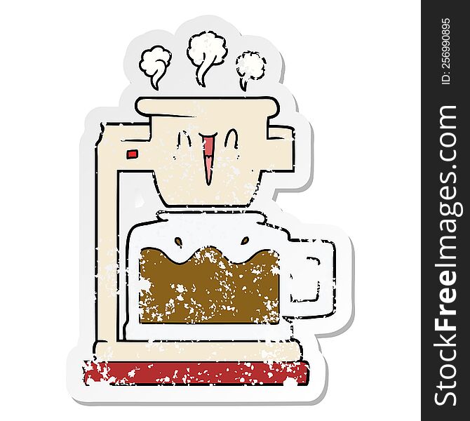 distressed sticker of a steaming hot coffee pot