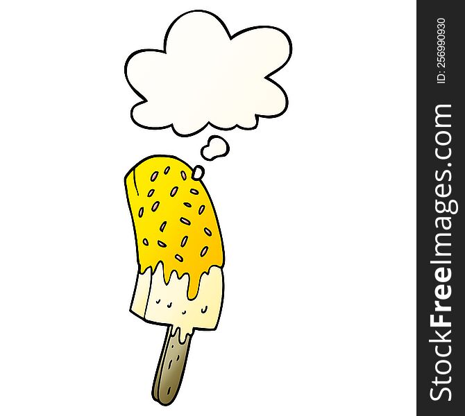 Cartoon Ice Cream Lolly And Thought Bubble In Smooth Gradient Style