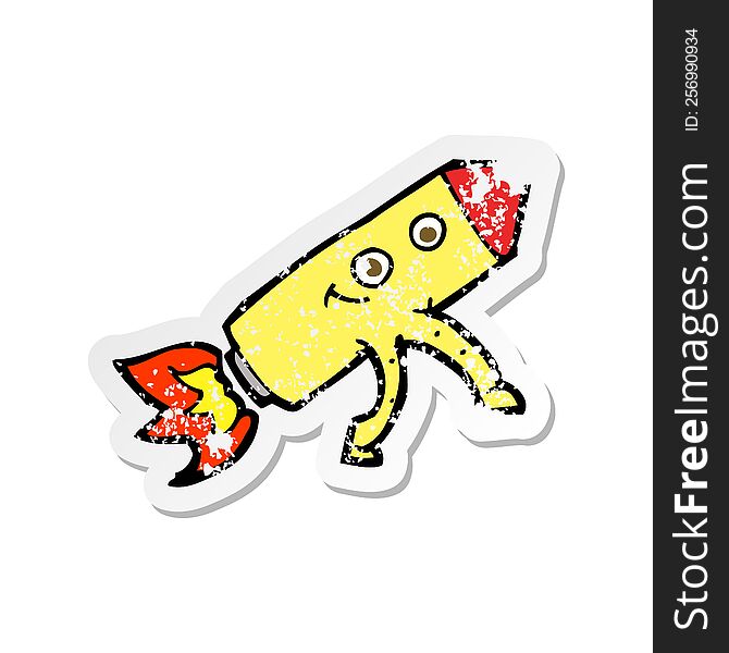 Retro Distressed Sticker Of A Cartoon Happy Rocket