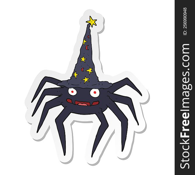 Sticker Of A Cartoon Halloween Spider In Witch Hat