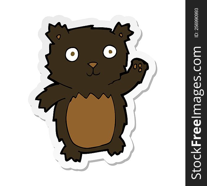 Sticker Of A Cartoon Waving Black Bear Cub
