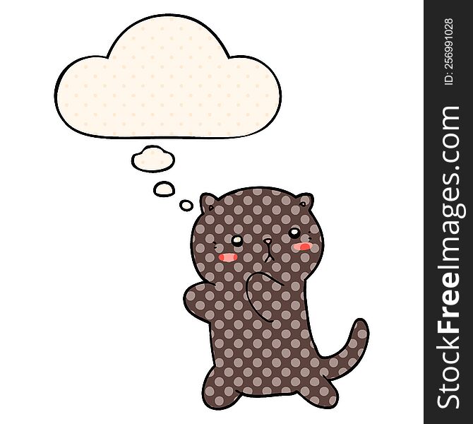 Cute Cartoon Cat And Thought Bubble In Comic Book Style