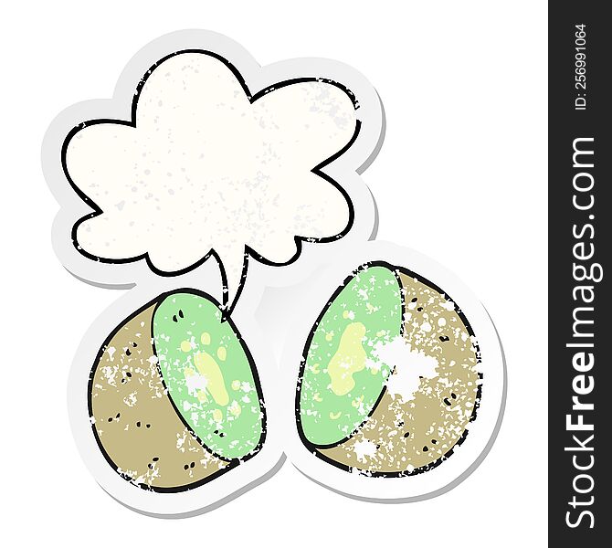 Cartoon Kiwi And Speech Bubble Distressed Sticker