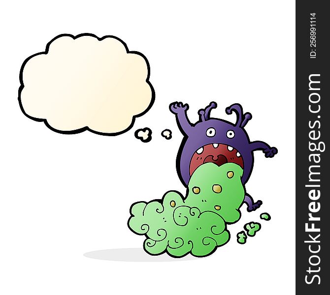 Cartoon Gross Monster Being Sick With Thought Bubble