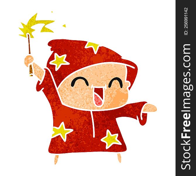 Retro Cartoon Of A Happy Little Wizard