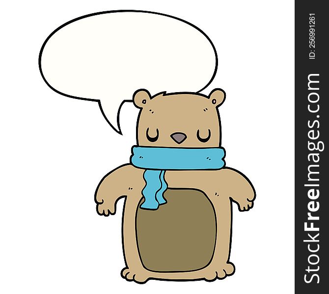 cartoon bear with scarf with speech bubble. cartoon bear with scarf with speech bubble