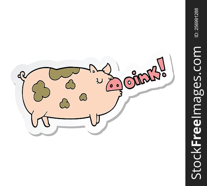 sticker of a cartoon oinking pig
