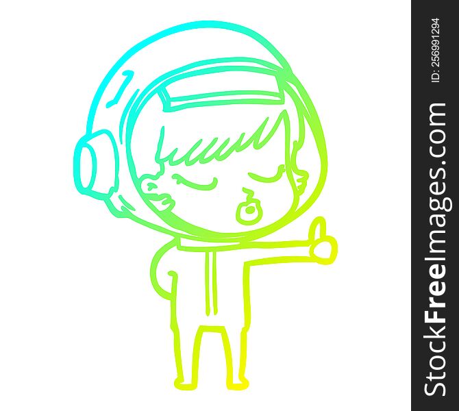 Cold Gradient Line Drawing Cartoon Pretty Astronaut Girl Giving Thumbs Up