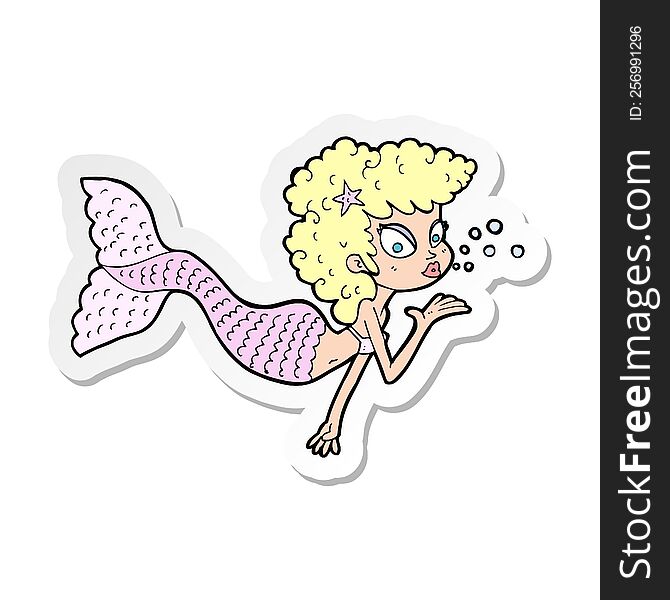 Sticker Of A Cartoon Mermaid Blowing Kiss