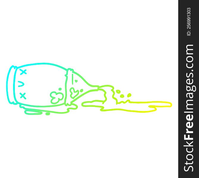 cold gradient line drawing of a cartoon spilled bottle