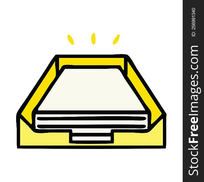 cute cartoon of a paper stack in tray