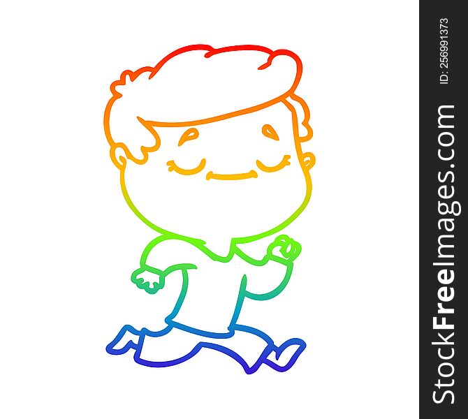 Rainbow Gradient Line Drawing Cartoon Peaceful Man Running
